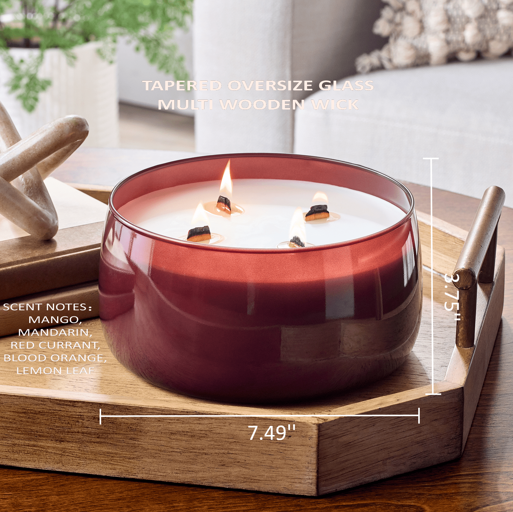 Better Homes & Gardens Intense Red Lava Citrus Scented Wooden 4-Wick Glass Scented Jar Candle 60oz.