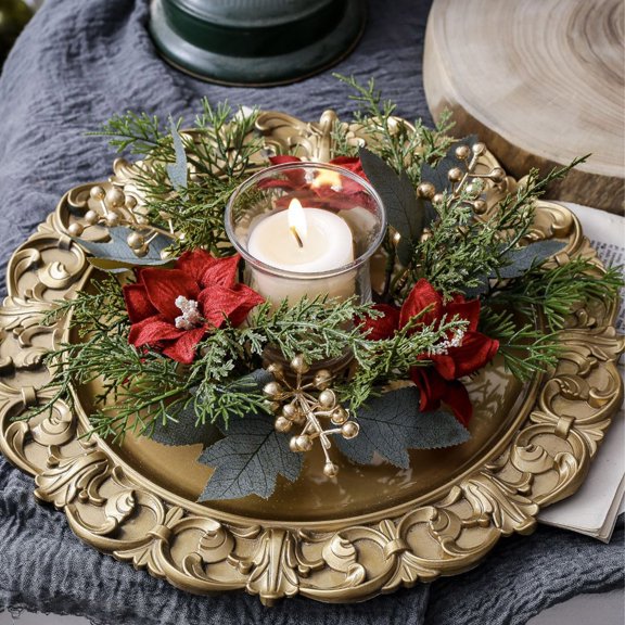 VOTRUDI Scented Candles Non Toxic Candles,Needle Candlestick Wreath with Artificial Leaves - Ideal Christmas Table Centerpiece,Green