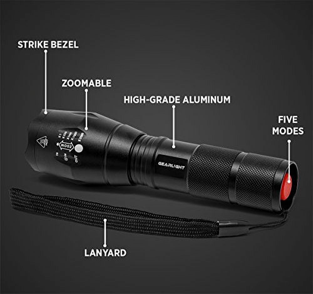 GearLight LED Flashlight Pack -2 Bright, Zoomable Tactical Flashlights with High  Lumens and Modes for Emergency and Outdoor Use -Camping Accessories -S1000 