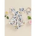 thumbnail image 5 of FEORJGP Toddler Baby Girl Summer One-piece Jumpsuits Outfits Infant Casual Square Neck Rompers Farm Print Lace Trim Bodysuits and Headband Set Kids Lin Cute Casual Clothes for Daily Vacation, 5 of 8