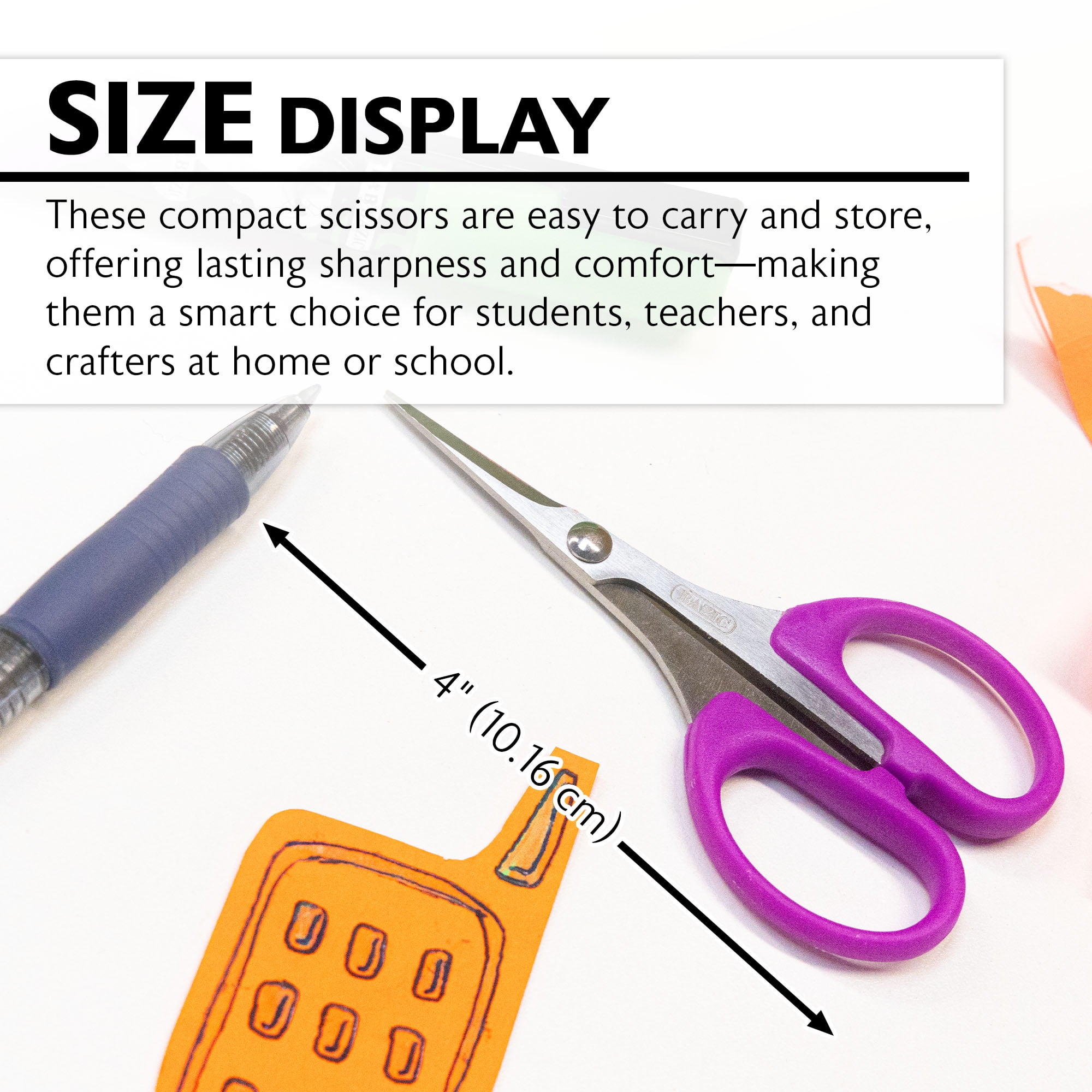 BAZIC Products Craft Sewing Scissors 4" Stainless Steel Scissor, Straight Handle For Left and Right Hand, Set of 4 Colors, 288-Count