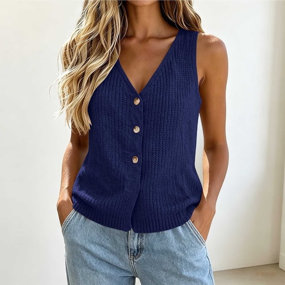 Xdegoge Womens Sweater Vest V Neck Sleeveless Button Down Casual Knit Cardigan Fall Winter Soft Comfy Lightweight Business Tank Tops