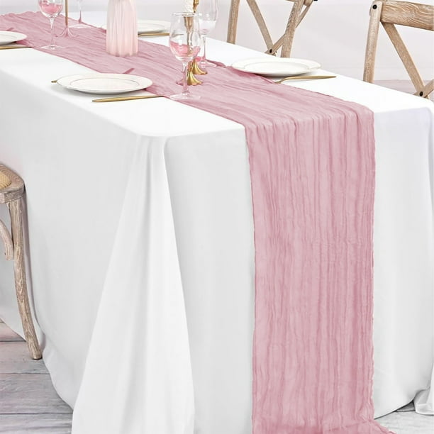 Camino de mesa plisado de poliéster bohemio | Mantel decorativo para San Valentín, bodas y fiestas | 90 x 180 cm, textura arrugada rosa para cenas y eventos