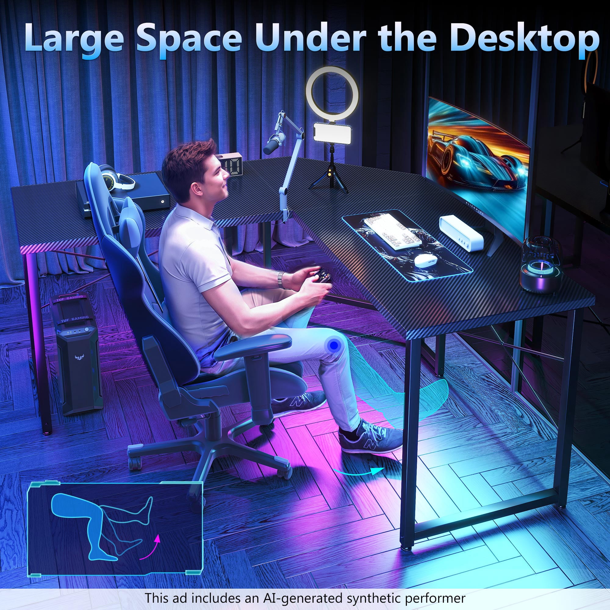 Casacomoda 51 Inch Reversible L Shaped Gaming Desk Home Office