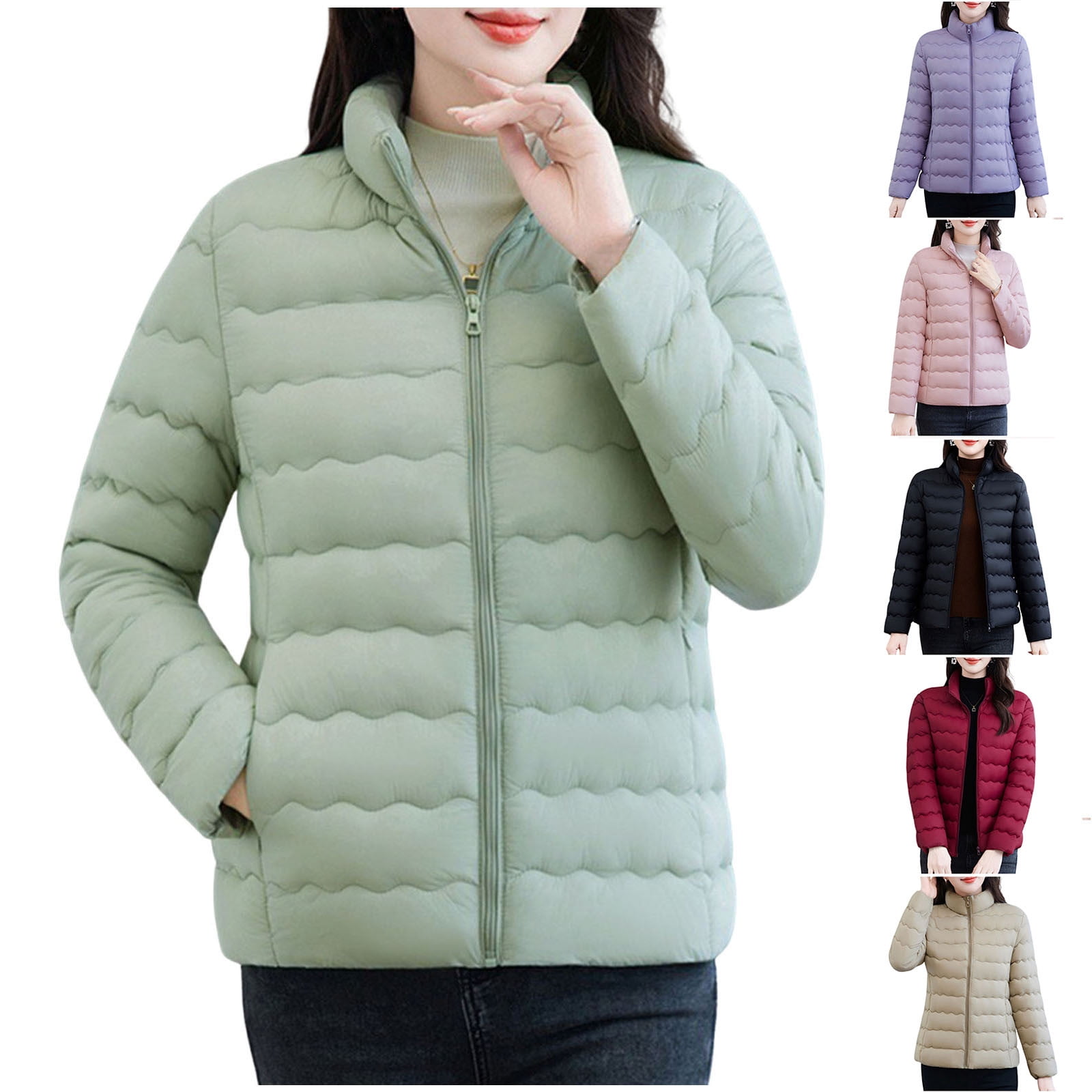 UPPADA Women's Winter Quilted Jackets Lightweight Puffer Coats Quilted Padded Full-Zip Outerwear Water-Resistant Winter Coat with Pockets,Puffer Jacket Womens Waterproof Red,XXXXXL