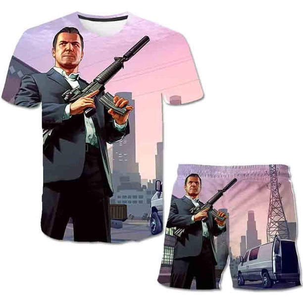 Juego de dos piezas para niñas GTA 5, conjuntos de ropa de verano, camiseta de manga, conjuntos para niños, ropa de moda para niñas, trajes, trajes casuales 6M-14T6M Gao Jinjia LED