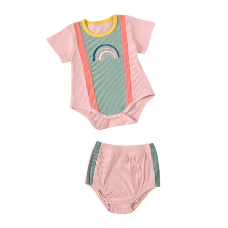 

hirigin 2Pcs Baby Summer Tracksuits Match Color Rainbow Romper + Shorts