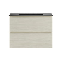 Liberte 30" Wall-Mounted Bathroom Vanity in White Oak with Black 3-Hole Widespread Sink Top