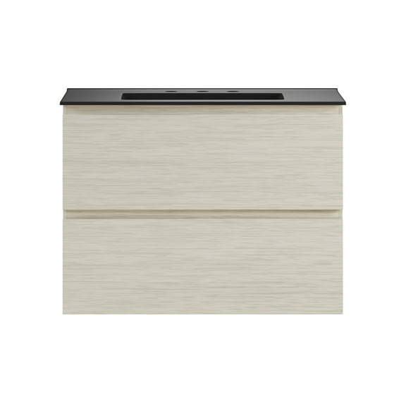 Liberte 30" Wall-Mounted Bathroom Vanity in White Oak with Black 3-Hole Widespread Sink Top