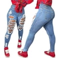 thumbnail image 2 of Women'S Slims Classic Relaxed Fit Leg Jean Distressed Slim Fit Skinny Jeans Juniors Jeans Light Blue M, 2 of 6