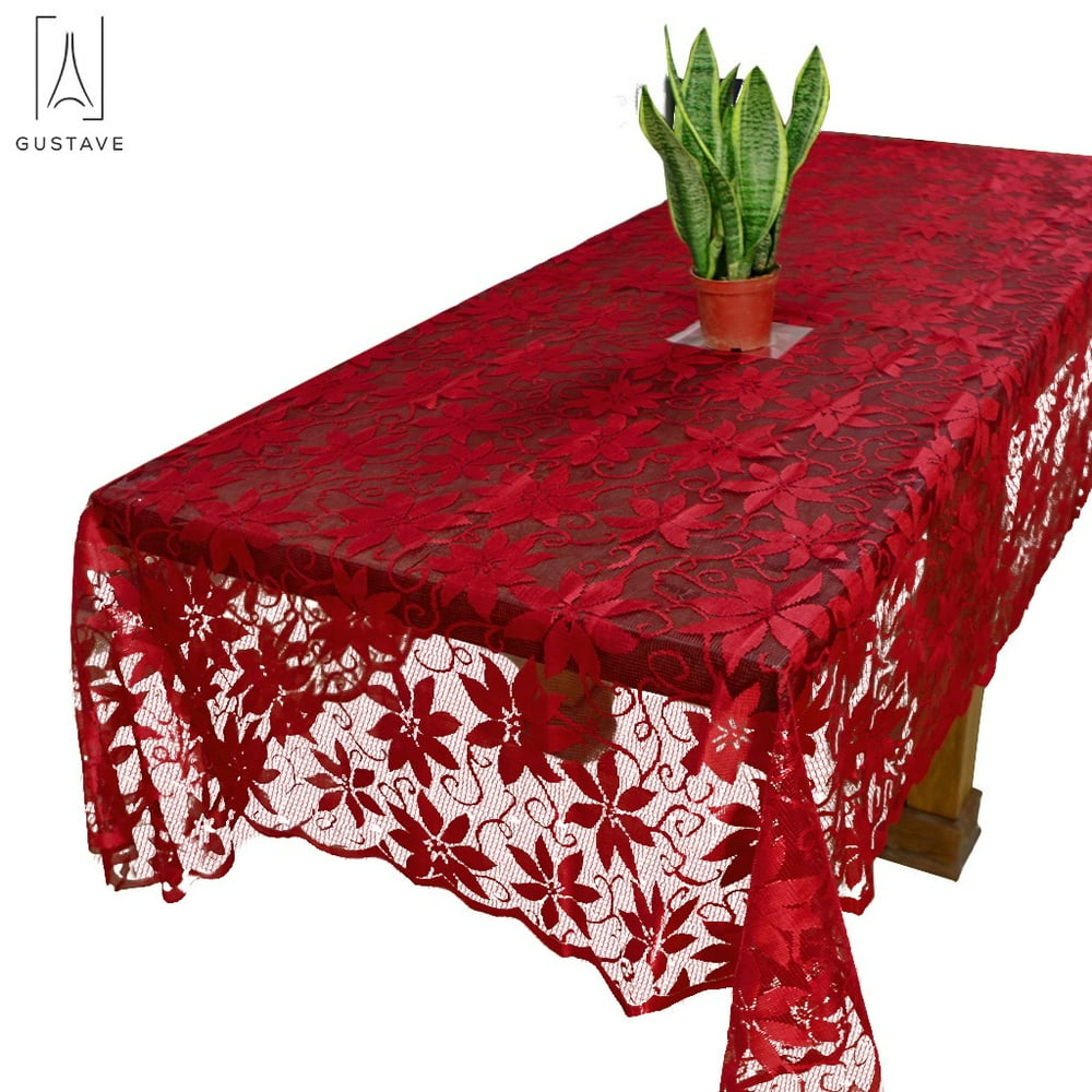 GustaveDesign Christmas Tablecloth Red Lace Table Cover Wedding Holiday