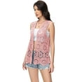 thumbnail image 4 of Womens Crochet Open Front Vest Sleeveless Cardigan Floral Lace Boho Trim Open Front Top, Medium, Pink, 4 of 6