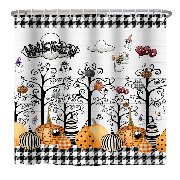 Juego de cortinas de ducha vintage de Halloween con 12 ganchos, cortina de ducha espeluznante, decoración de cortina de baño de Halloween, cortinas de ducha de Halloween para baño