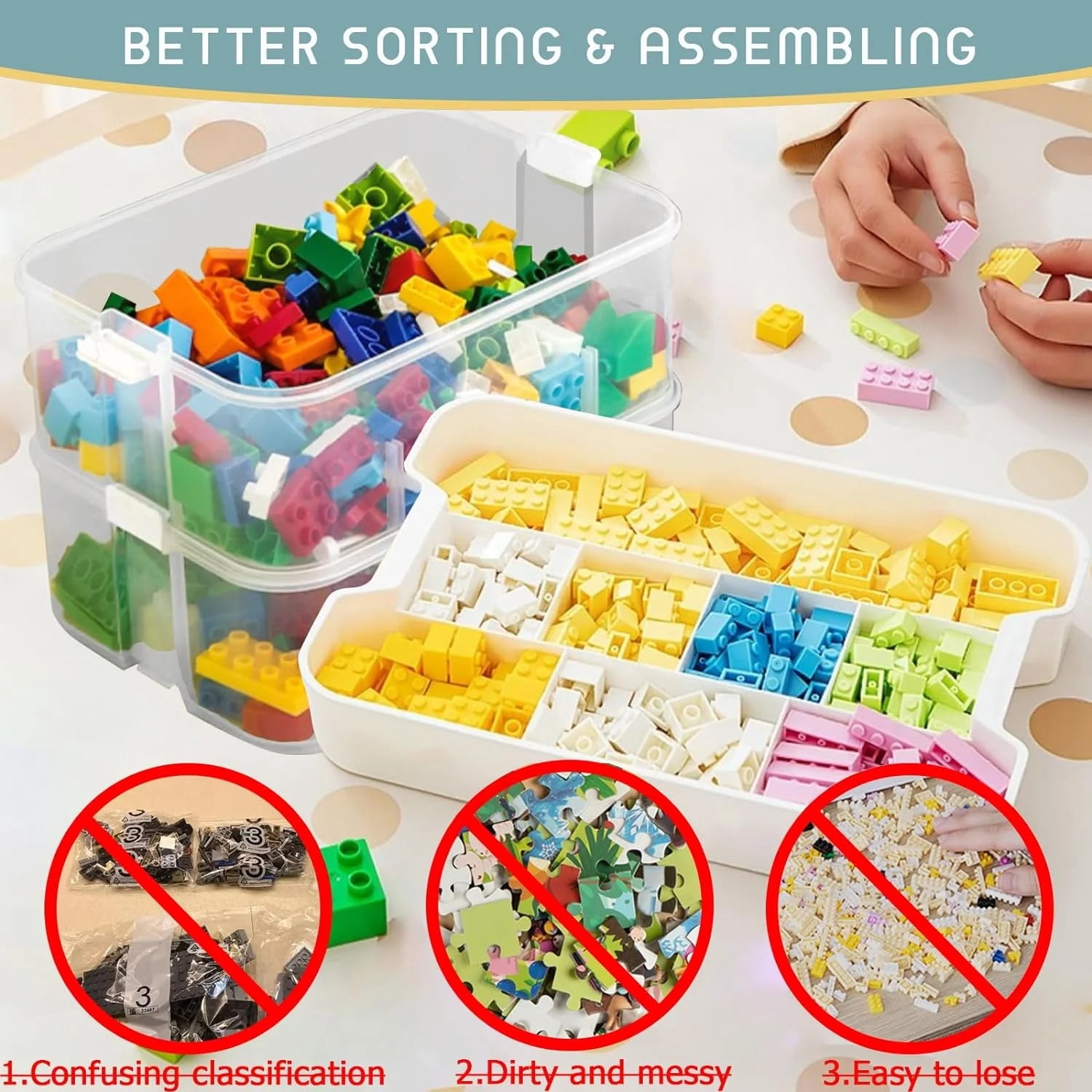 TEAFIRST Storage Organizer, Lego Box for Kids Toy Stackable Containers with Lids, Plastic, Green