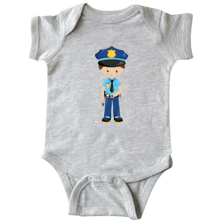 

Inktastic Cute Boy Policeman Brown Hair Police Uniform Gift Baby Boy Bodysuit