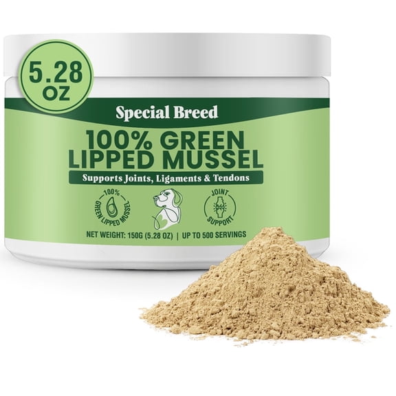 Special Breed Green Lipped Mussels for Dogs & Cats - Premium Joint Supplement Powder for HIPS, Joints, and Muscles (150 Grams, Up to 500 Servings)