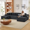 thumbnail image 2 of Tmsan 134" U Shaped Boneless Couch,Comfy Cloud Deep Seat, Modular Sectional Sofa with Cup Holders, Free Combination, Modern Corduroy Foam Compressed Sofas Set for Living Room, Apartment ,Black, 2 of 7