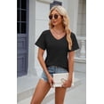 thumbnail image 4 of Spring And Summer V-neck Pocket Solid Color Long-sleeved Loose T-shirt Tops For Women, 4 of 8