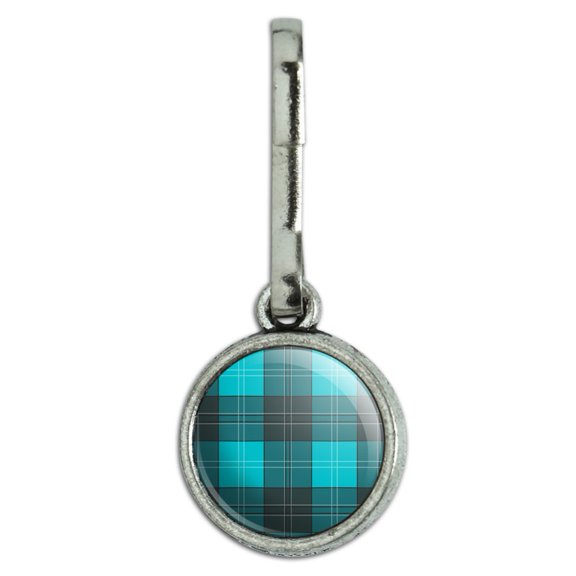 Plaid Turquoise Teal Gray Grey Pattern Antiqued Charm Clothes Purse Suitcase Backpack Zipper Pull Aid