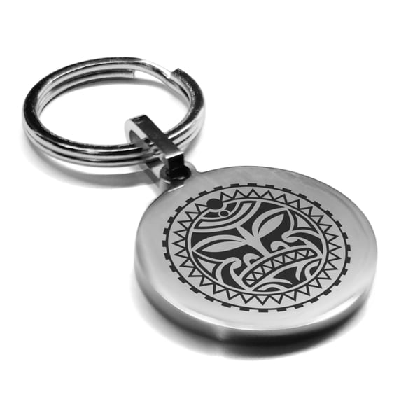 Stainless Steel Sun Maori Symbol Round Medallion Keychain Circle Ring