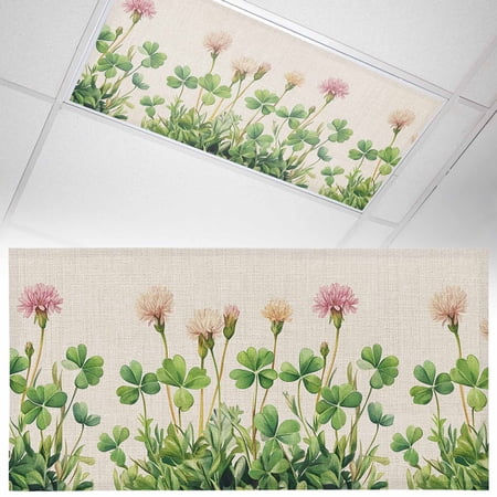 1 Pack Magnetic Fluorescent Light Covers 2x4 Ft Floral Shamrock Spring Flower Leaf Watercolor Plant Magnetic Light Covers for Ceiling Lights Classroom Office Home Decor