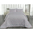 thumbnail image 2 of Ambesonne Tulips Quilted Bedspread Set 3 Pcs, Vintage Symmetric Flowers, Queen, Dimgray Pastel Pink, 2 of 4
