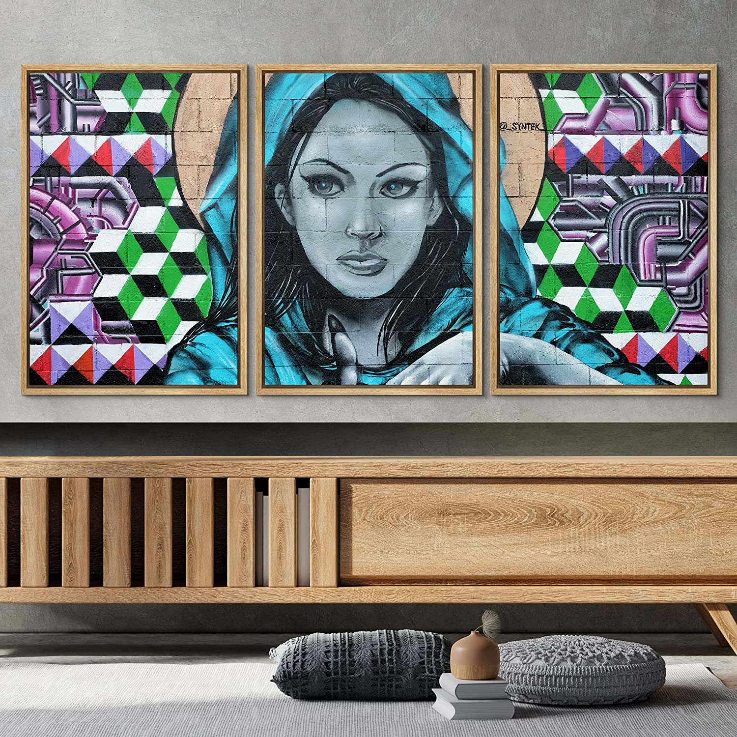 wall26 Framed Canvas Print Wall Art Set Spray Paint Geometric Mystic Lady  Graffiti amp; Street Art Comic Book Illustrations Modern Art Urban  Portrait for Living Room, Bedroom, Office 24quot;x36q