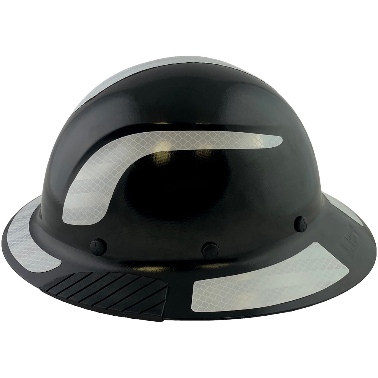 DAX Fiberglass Composite Hard Hat - Full Brim Black with Reflective White Decal Kit Applied