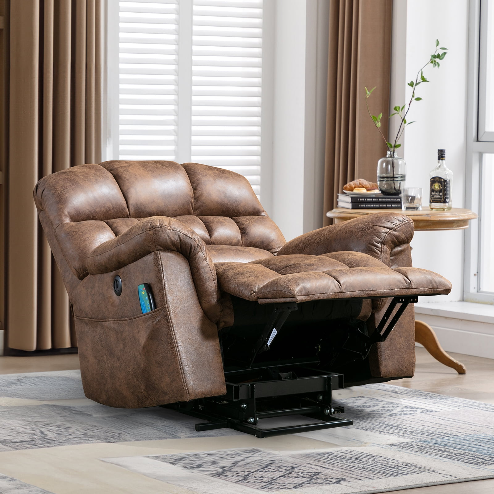 Bonzy Home Power Lift Chair Recliner for Elderly, Suede Fabric Heavy Duty Electric Lift Recliner with Massage,For tall men, Brown