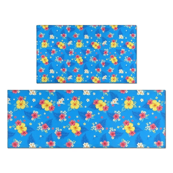 Pioneer Flower Floral Print Pattern Kitchen Rugs Sets Of 2, Anti Fatigue Non Slip Washable Floor Mats for Kitchen Sink Laundry, 17X30 Inch 17X47 Inch