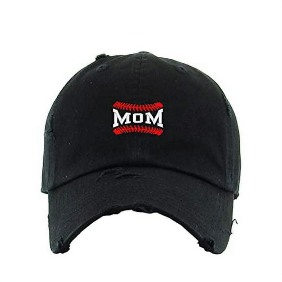 Baseball Mom Vintage Baseball Cap Embroidered Cotton Adjustable Distressed Dad Hat Black