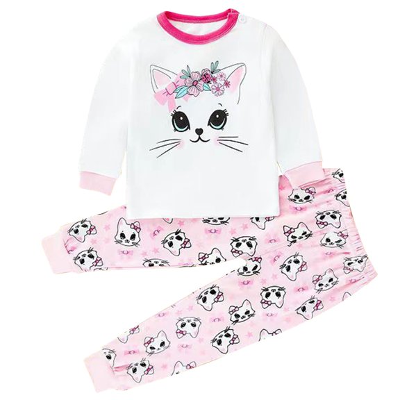 Qingpeng Kids Unisex Autumn Set Long Sleeve Crewneck Top with Cute Cat Graphic and Matching Pants