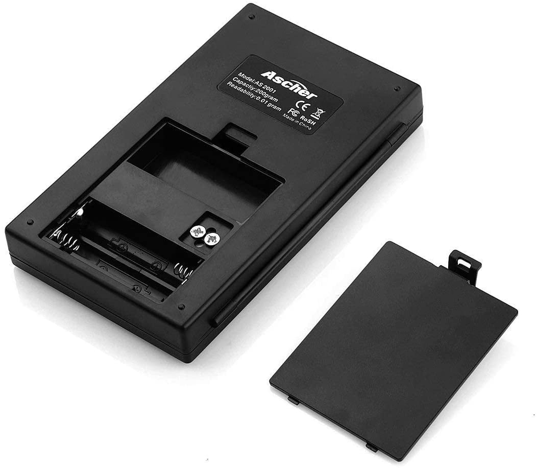 Ascher 200 gram Portable Digital Pocket Scale with Back-lit LCD Display 200x0.01 gram Black 