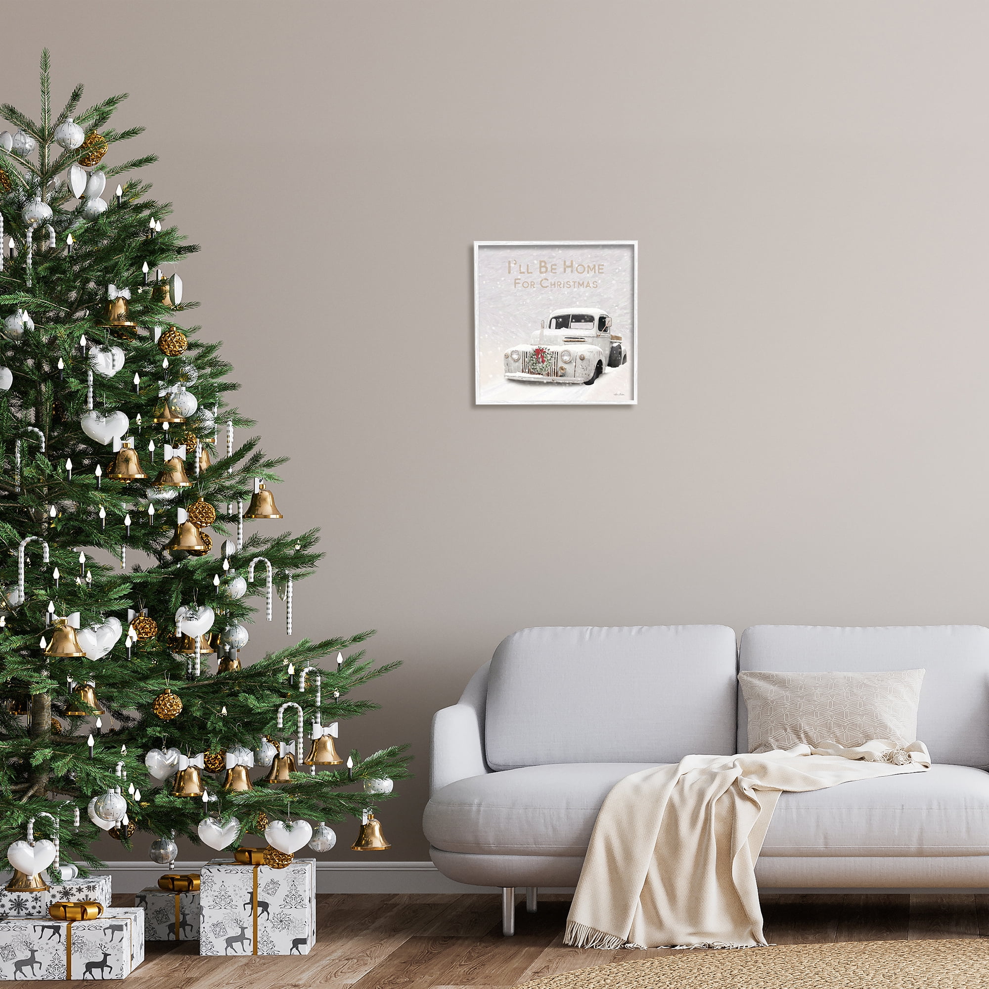 Stupell Industries Home For Christmas Phrase Holiday Painting White Framed Art Print Wall Art, 17 x 17