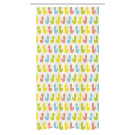 Rubber Duck Stall Shower Curtain, Colorful Ducklings Baby Animals Theme Pastel Girls Boys Newborn, Fabric Bathroom Set with Hooks, 36W X 72L Inches Long, Pink Blue Green and Yellow, by