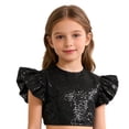 thumbnail image 4 of iiniim Girls Sparkle Sequin Dance Shirt Ruffle Sleeveless Crop Top For Jazz Hip-hop Stage Performance Black 6, 4 of 7