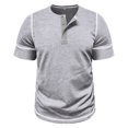 thumbnail image 4 of SOMOWI Men's T Shirts Spring Short Sleeve Solid Color Letter Stripe Stitching Grey Fall Tops Trendy L, 4 of 9