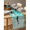 thumbnail image 3 of Ocean Shark Burlap Cotton Table Runner 16x72 Inches Long, Teal Green Wave Summer Beach Coastal Farmhouse Table Runners, Outdoor Dining Tablecloths Decor for Baby Shower/Party/Wedding, 3 of 6