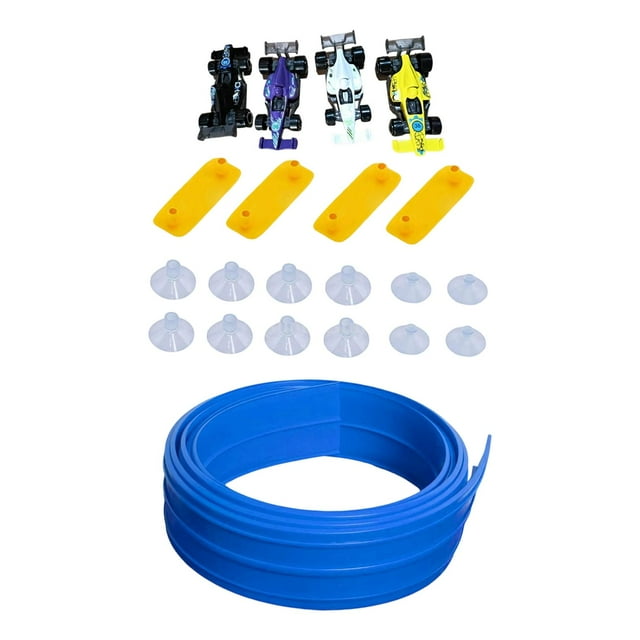 Kit de pista de carreras flexible de 13 pies con diseño de dos carriles para niños, accesorio con ventosas