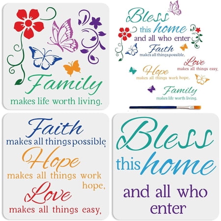 3Pcs Inspirational Word Drawing Stencils Template with Paint Brush 11.8×11.8inch on Walls Front Door