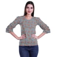 thumbnail image 1 of Moomaya T-Shirt Court pour Femmes en Coton Imprimé à Manches à Volants Grande Taille, 1 of 4
