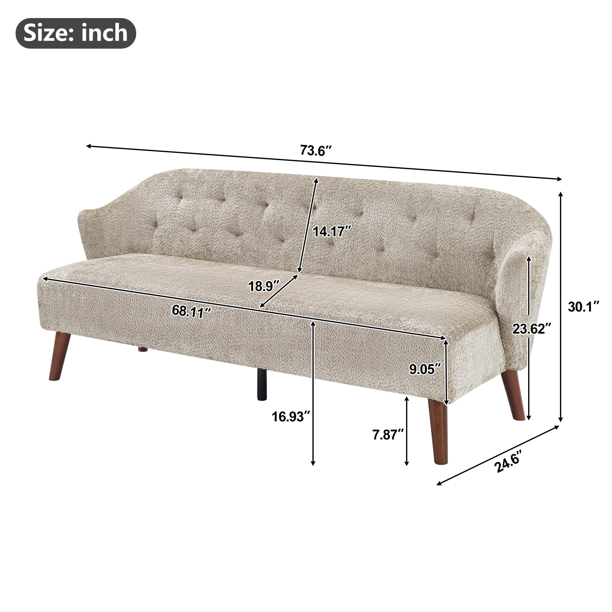Leumius 73.6" 3-Seater Sofa, Modern Tufted Upholstered Couch Comfy Upholstered Sofa for Living Room, Apartment, Brown