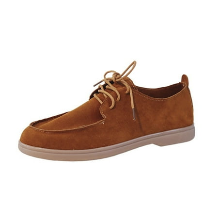

SEMIMAY Suede Flat Front Lace Up Casual Flock Single Shoes Causal Shoes