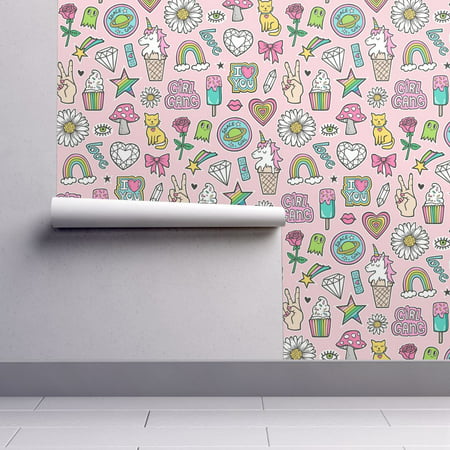 Peel-and-Stick Removable Wallpaper Girly Pop Art 90S Unicorn Hearts