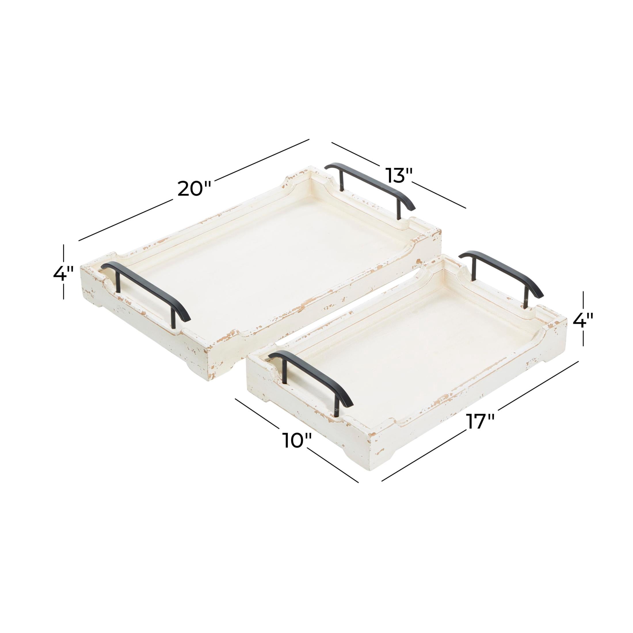 DecMode 20", 17"W White Wood  Tray with Metal Handles, 2-Pieces