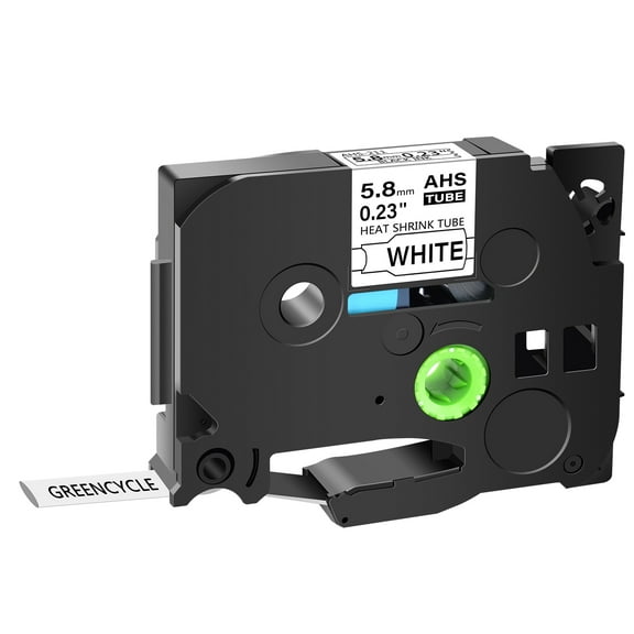GREENCYCLE 1PK Compatible for Brother P-touch HSE-211 HS-211 HSe211 HS211 5.8mm 0.23" Black on White Heat-shrink Label Tape