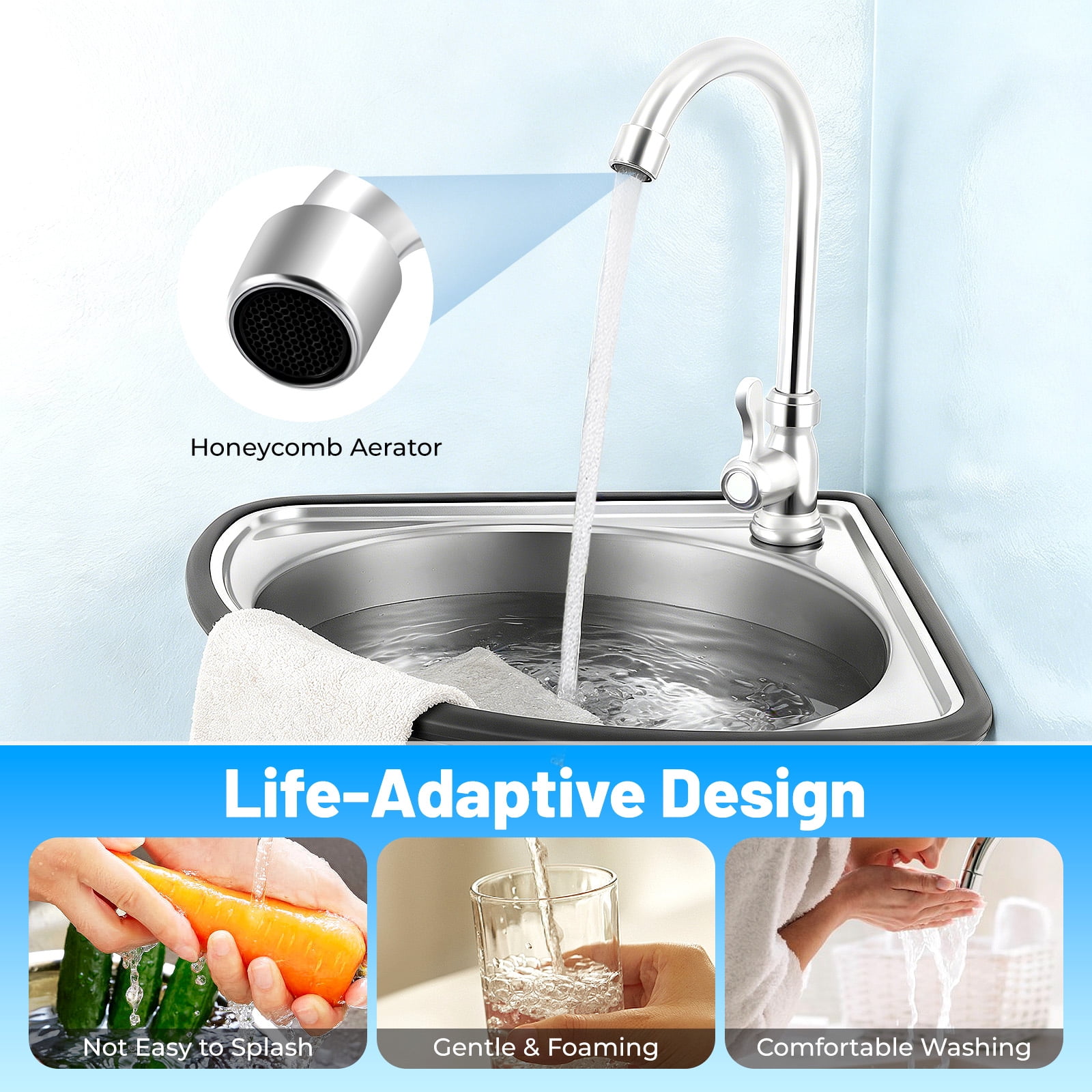 Stainless Steel Wall-Mounted Single Bowl Sink, Triangle Wash Basin Thick Small Sink Corner With Faucet And Drain Kit, For Kitchen Bathroom Lavatory Bar Laundry