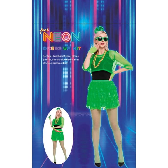 Morris Costumes Women's Neon Green 80's Outfit Halloween Costume Accessories 11pc - Neon Green One Size