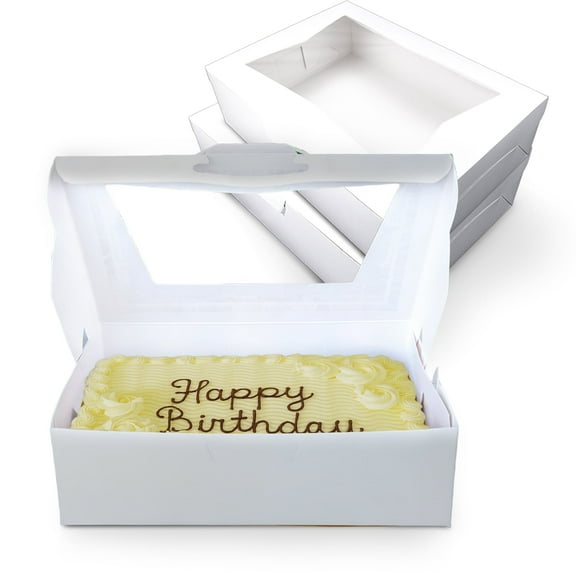 MT Products White Cake Boxes 19" x 14" x 4" - Auto Pop-Up Bakery Boxes with Window (Pack of 10) - Made in USA