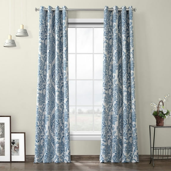 Half Price Drapes Tea Time China Blue Grommet Room Darkening Curtains For Bedroom (1 Panel), 50W X 108L